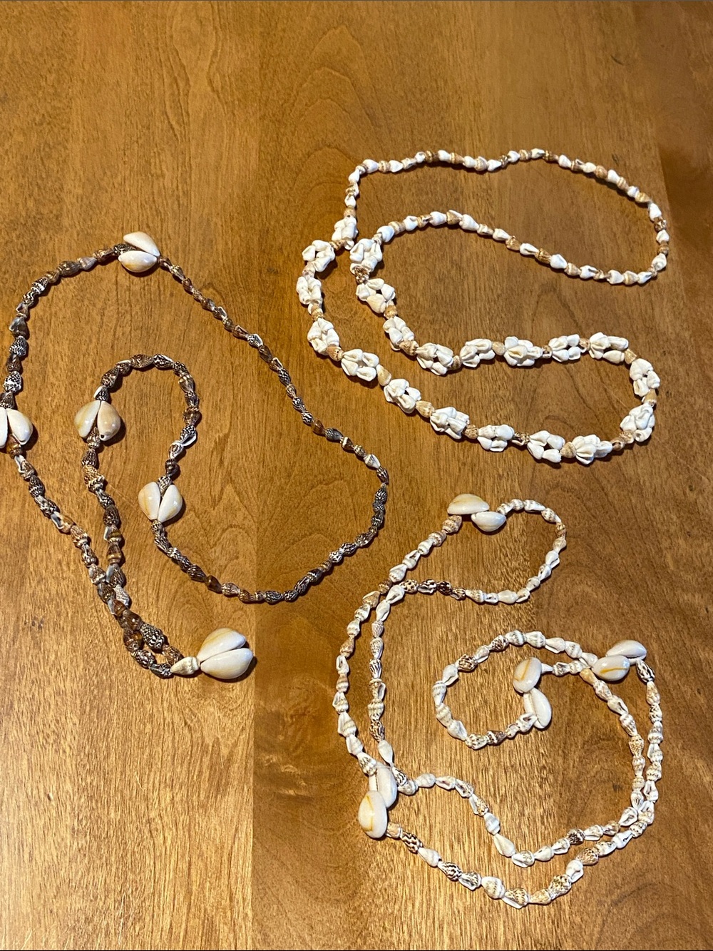 Three vintage artisan White Shell Necklaces